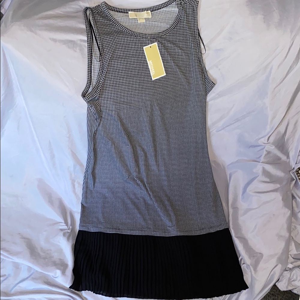 Michael Kors Gray and Cream Pleated Sleeveless Dress